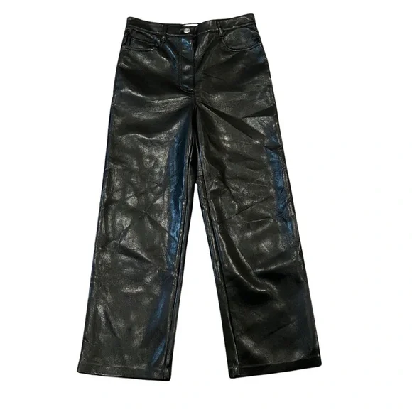 Aritzia Wilfred The Melina Vegan Leather High Waist Crop Pants | Black | Size 4 - Picture 4 of 7